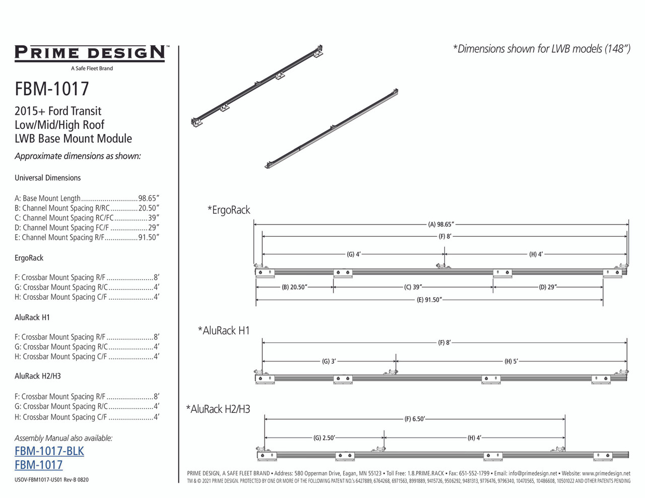 LadderProducts.com | Prime Design FBM-1017 Ford Transit Roof Mounting Kit