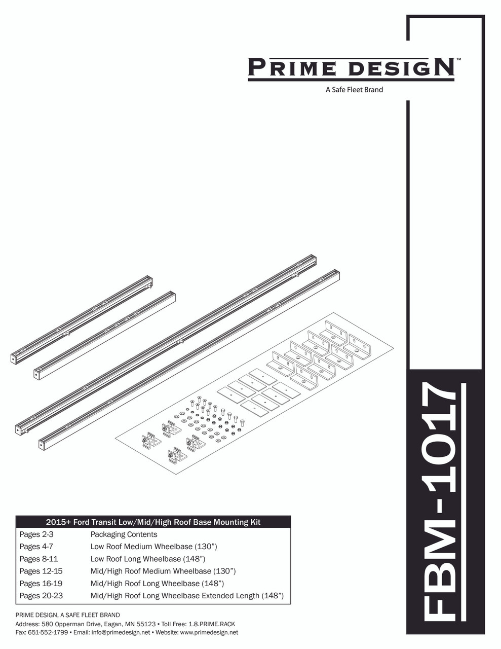 LadderProducts.com | Prime Design FBM-1017 Ford Transit Roof Mounting Kit