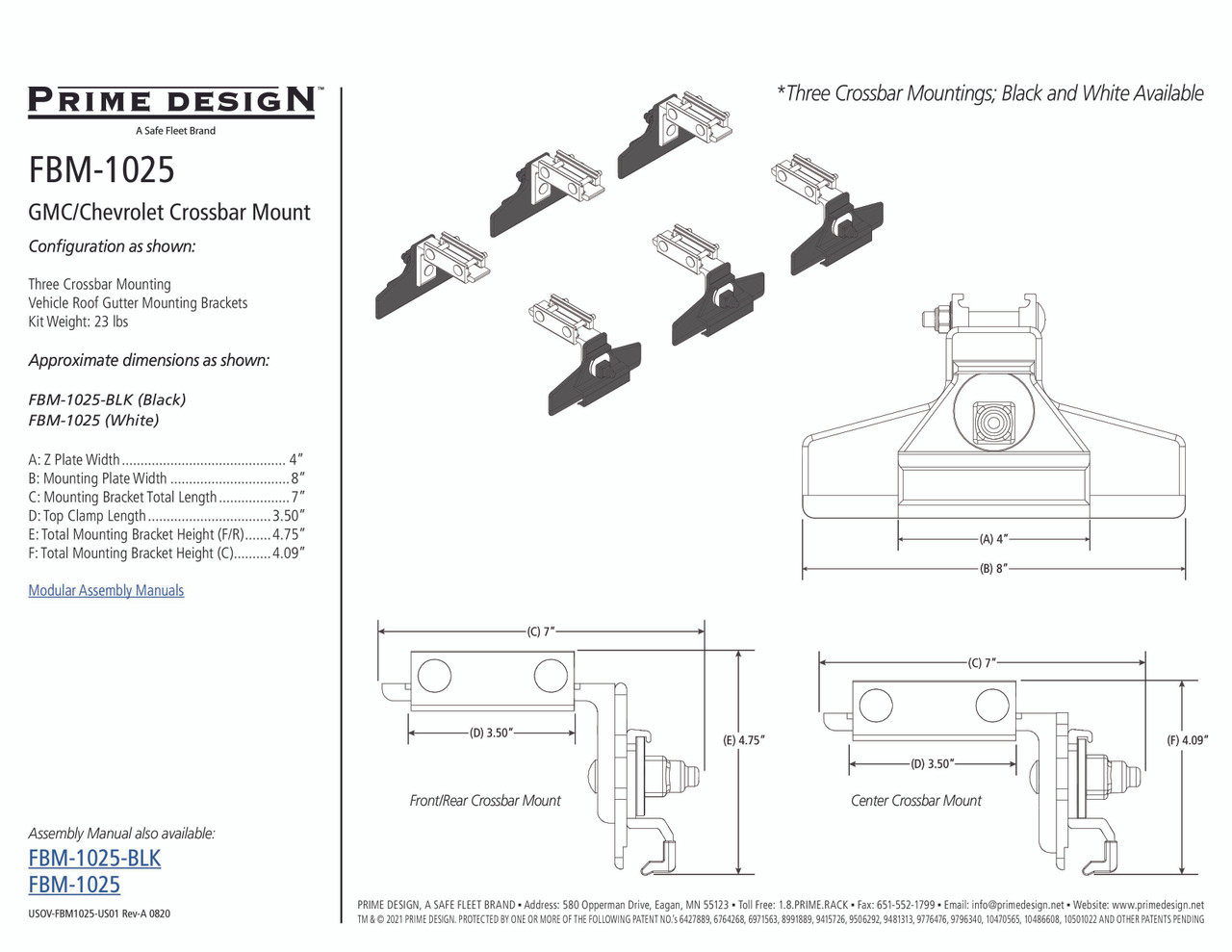 Prime Design FBM-1025 GM Van Roof Mounting Kit