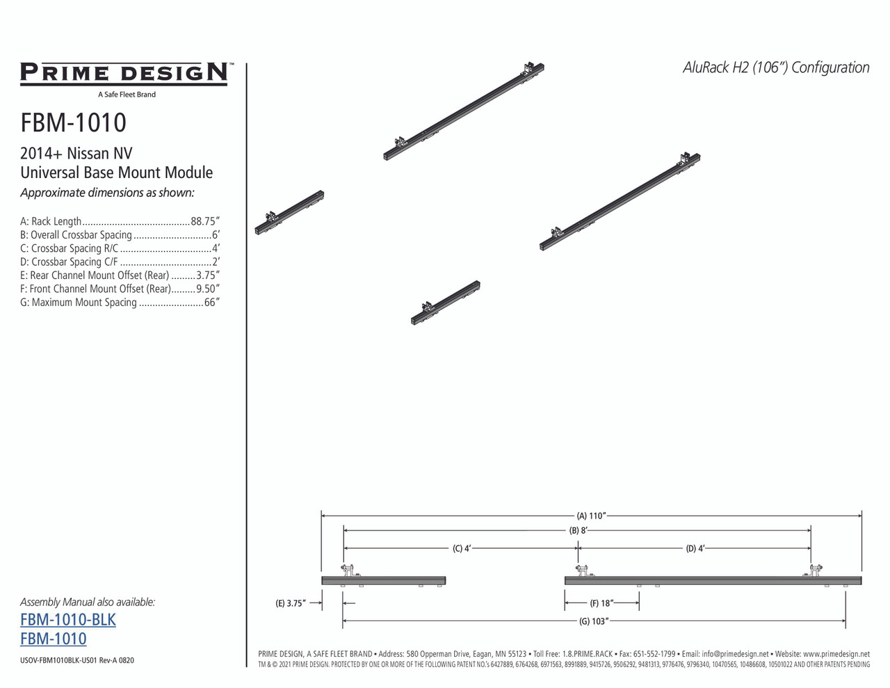 Prime Design FBM-1010 Nissan NV Cargo Roof Mounting Kit