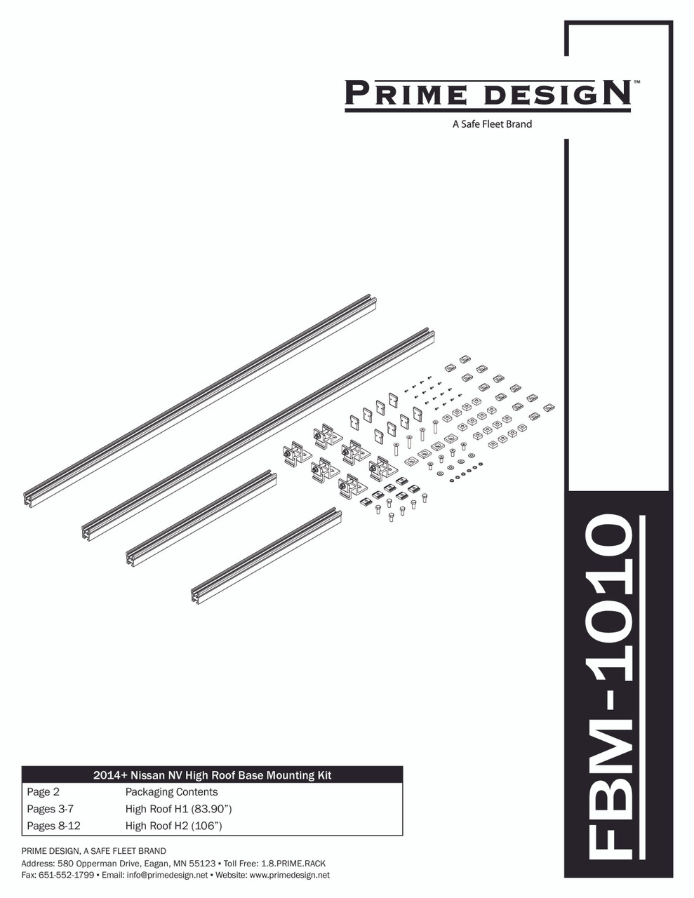 Prime Design FBM-1010 Nissan NV Cargo Roof Mounting Kit