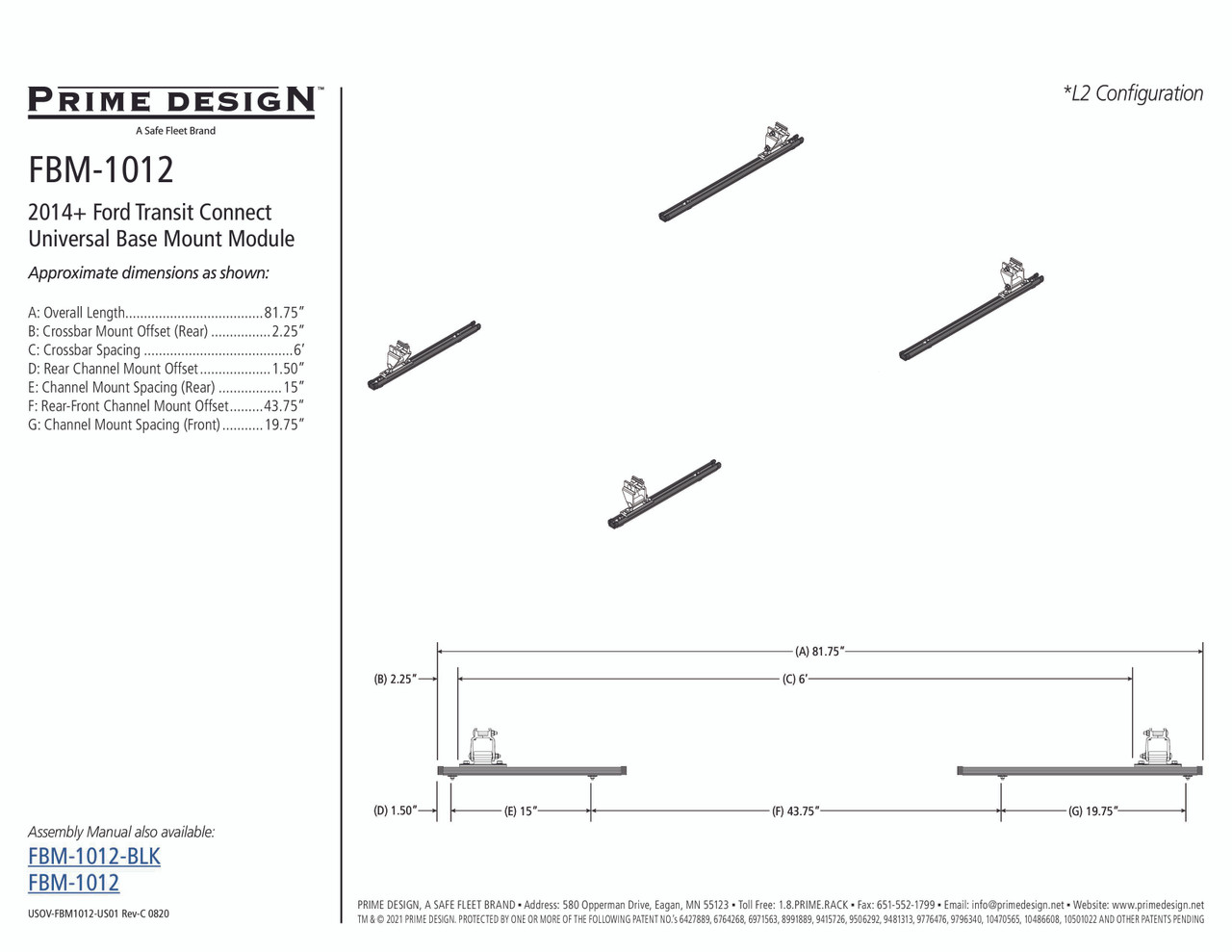 LadderProducts.com | Prime Design FBM-1012 Ford Transit Connect Roof Mounting Kit