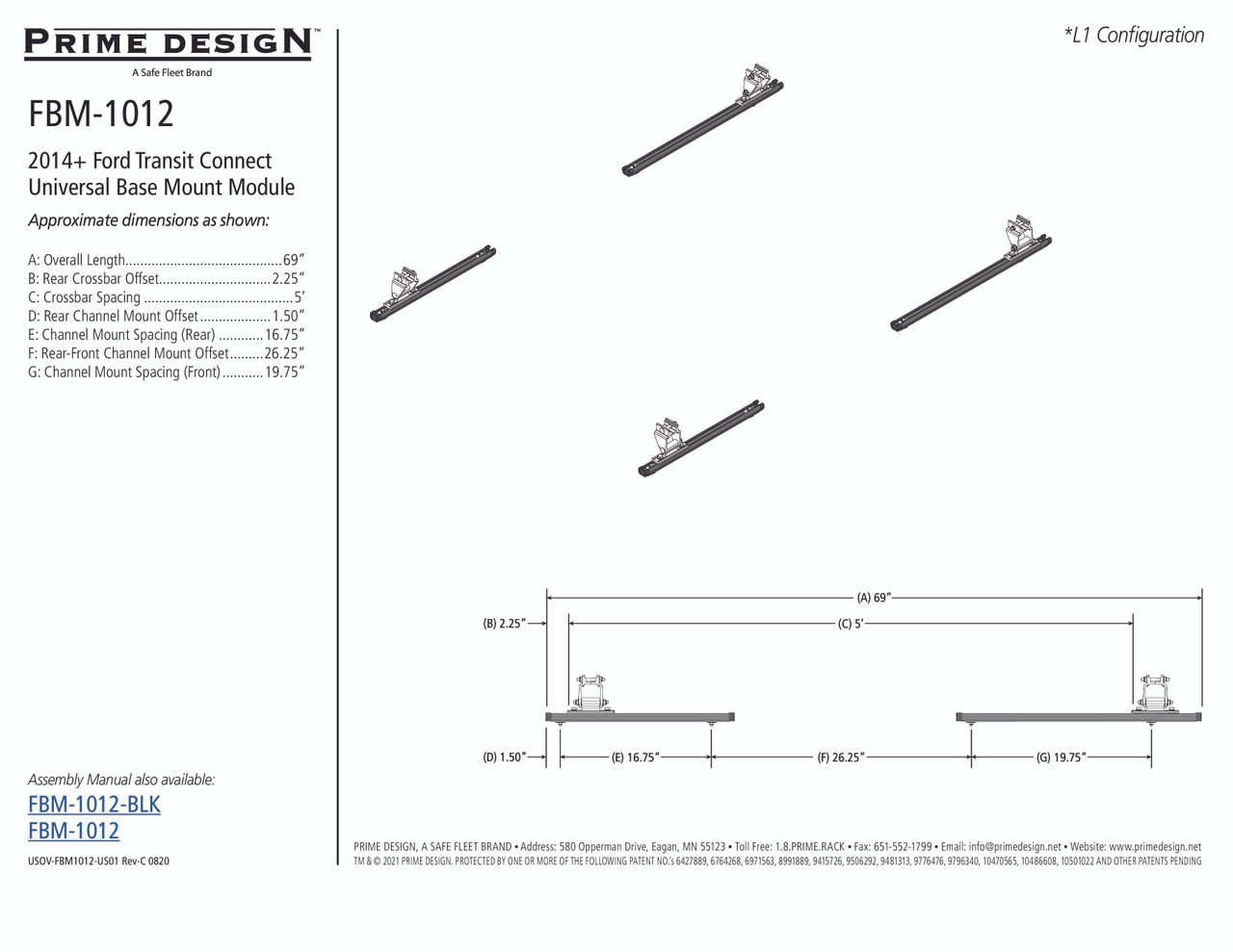 LadderProducts.com | Prime Design FBM-1012 Ford Transit Connect Roof Mounting Kit