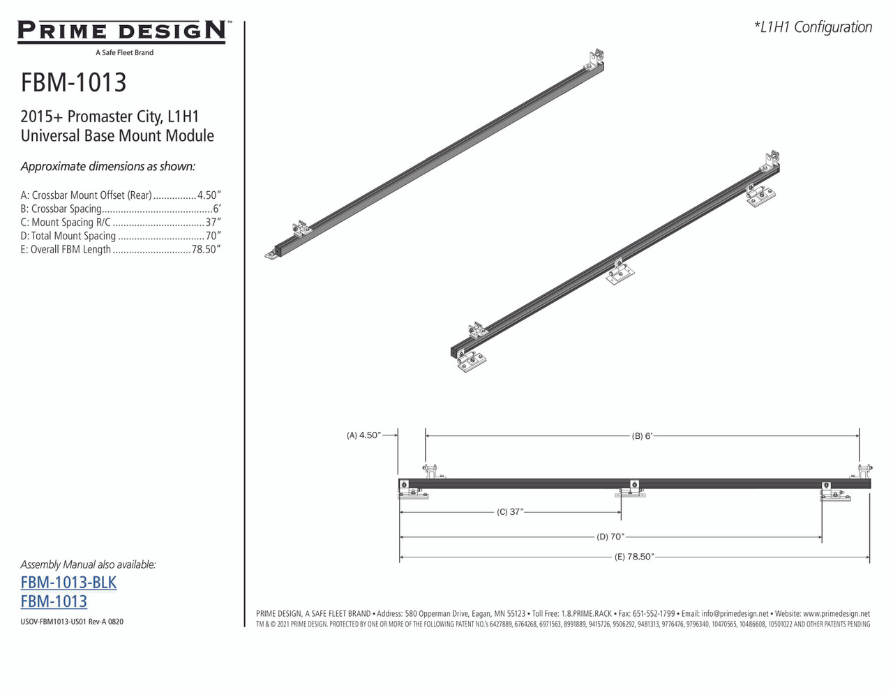 LadderProducts.com | Prime Design FBM-1013 RAM ProMaster City Roof Mounting Kit