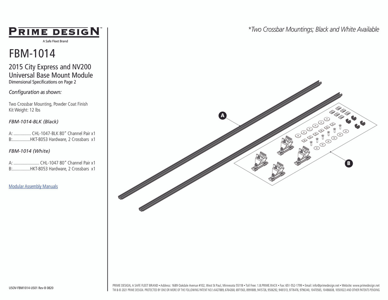 LadderProducts.com | Prime Design FBM-1014 Nissan NV200 & Chevrolet City Express Roof Mounting Kit
