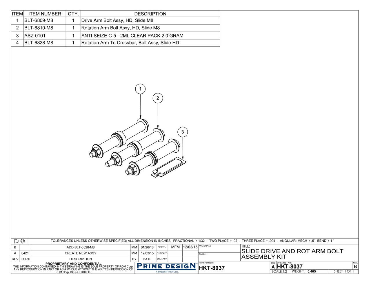 LadderProducts.com | Prime Design Slide Drive & Rotation Arm Bolt Kit HKT-8037