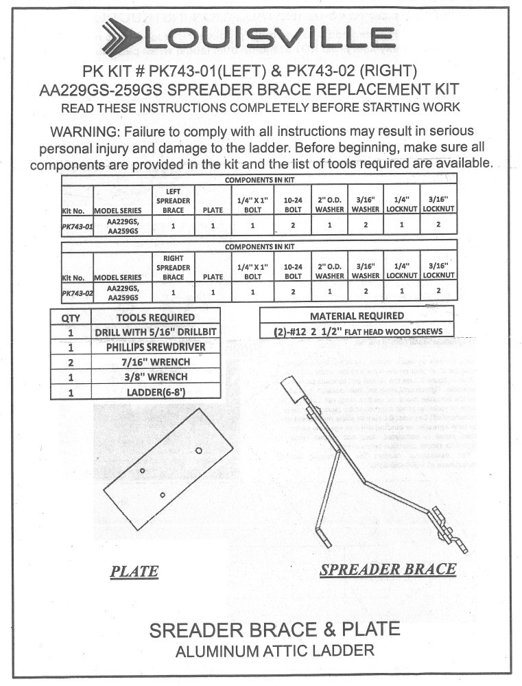 Louisville AA229GS AA259GS Hinge Arm Kit PK743