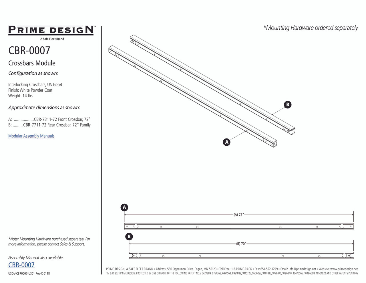 LadderProducts.com | Prime Design ErgoRack CrossBar Kit 72" CBR-0007