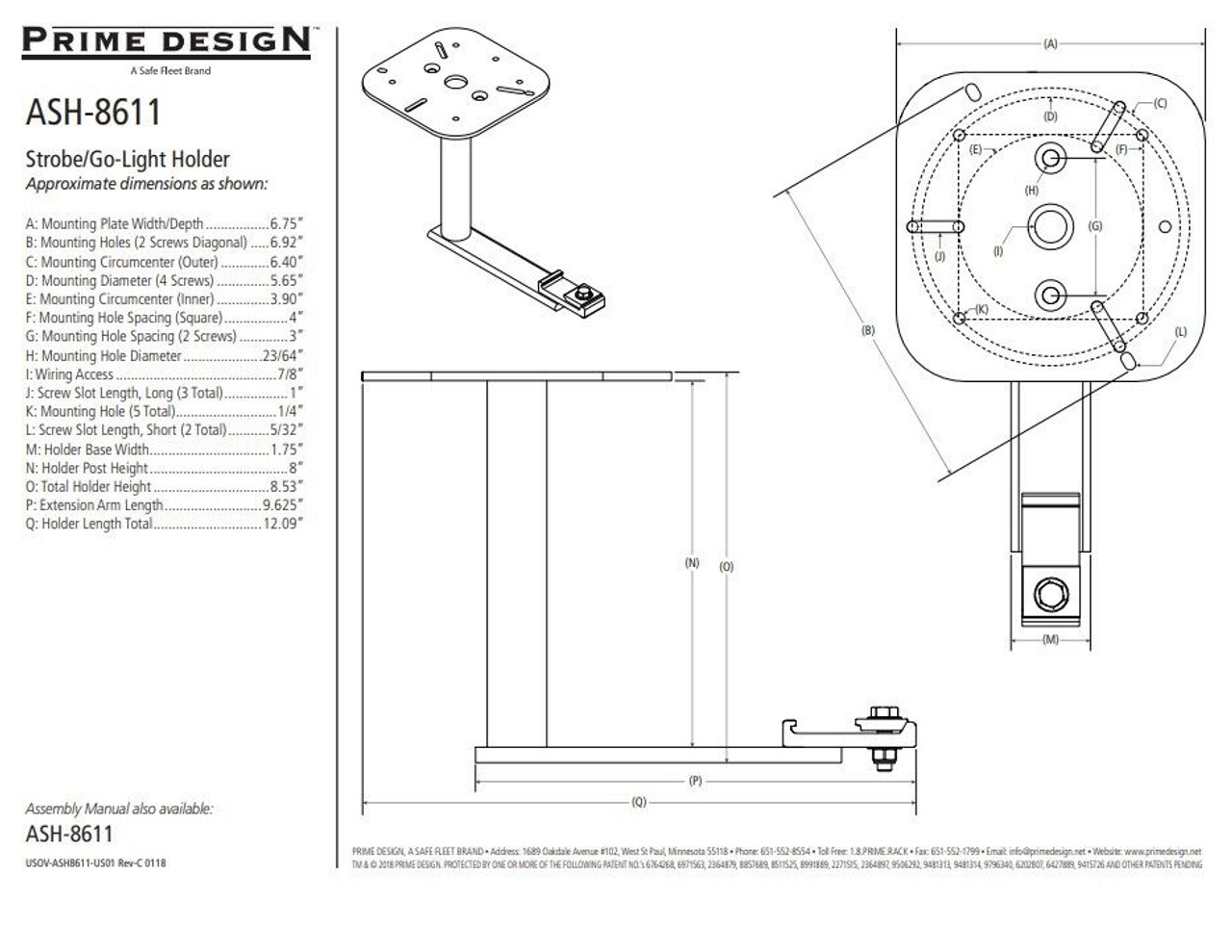 LadderProducts.com | Prime Design ASH-8611 Strobe & Go Light Holder Extension Arm 8 IN