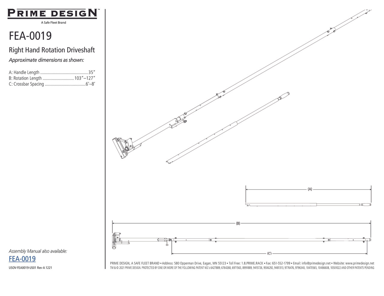 LadderProducts.com | Prime Design ELR-8092 Rear Drive Shaft RH High Roof