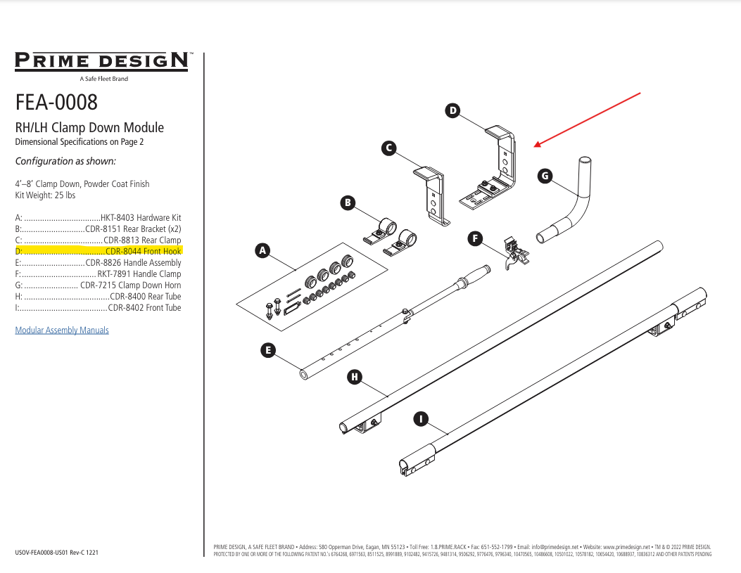 LadderProducts.com | Prime Design CDR-8044 Heavy Duty Front Clamp Down Hook Assembly for FEA-0008