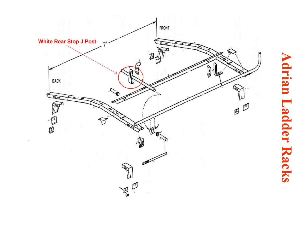 Adrian Steel White Rear Stop J-Post 09704-0