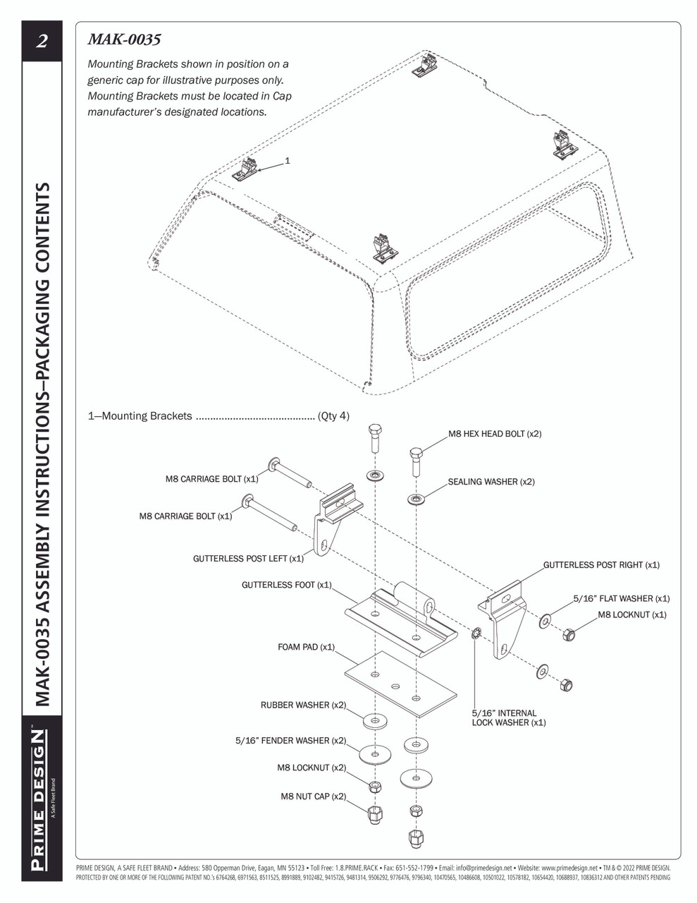 LadderProducts.com | Prime Design Pickup Direct Topper Mounting Kit MAK-0035