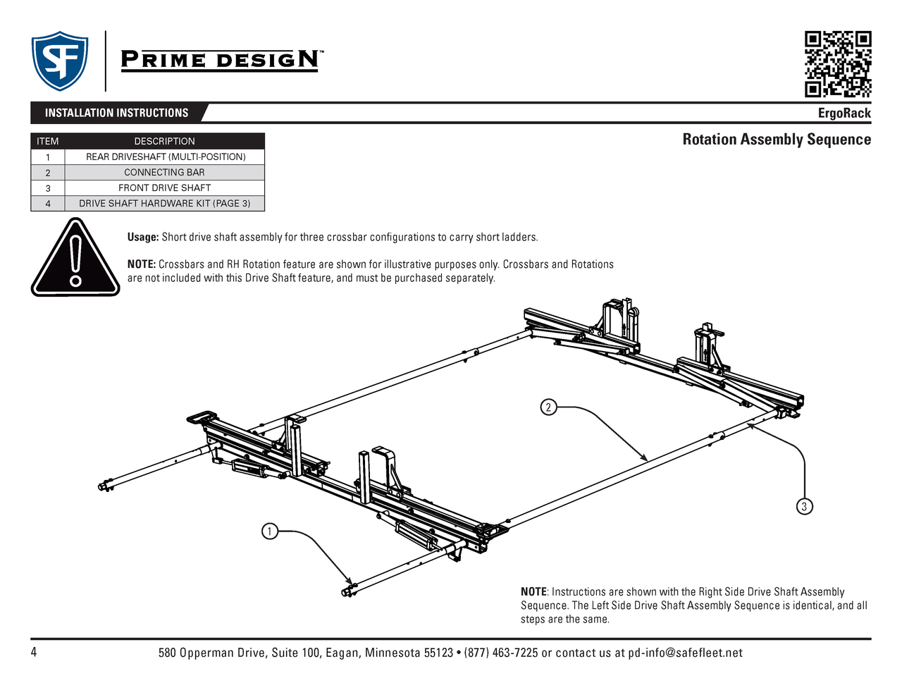 LadderProducts.com | Prime Design LH Low Roof Rotation Driveshaft Feature Kit FEA-0026 [4 FT – 5 FT]