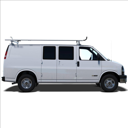 LadderProducts.com | Prime Design NextGen ErgoRacks CC3-GM-68-M - Chevy Express & GMC Savana Dual Clamp-Down Ladder Rack with Middle Crossbar
