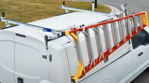 LadderProducts.com | Prime Design NextGen ErgoRack BR-FT-78-M – Single Drop-Down Ladder Rack for Ford Transit (Low Roof 84", All Wheelbases)