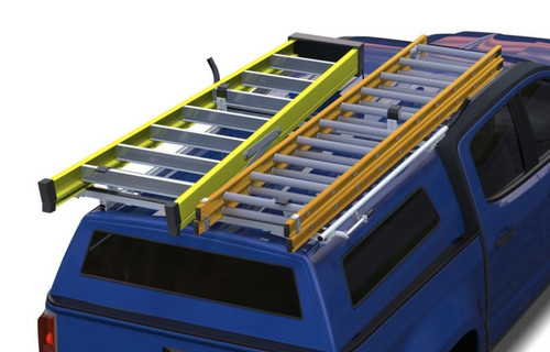 LadderProducts.com | Prime Design NEXT GEN ErgoRack Single Clamp-Down Ladder Rack (BC-PU1-57-M) for 4.5-5 Ft Compact Truck Bed Cap