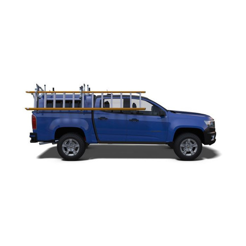 LadderProducts.com | Prime Design NEXT GEN ErgoRack Single Side Drop-Down and Clamp-Down Ladder Rack (CR-PU1-57-M) for 4.5-5 Ft Compact Truck Bed Cap
