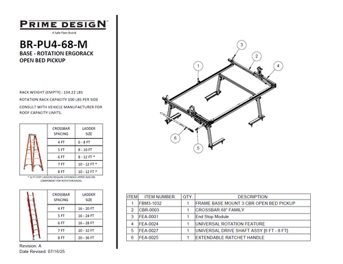 LadderProducts.com | Prime Design NEXT GEN ErgoRack Base Model Ladder Rack (BB-PU4-68-M) for 6-8 Ft Full Size Open Bed Pickups