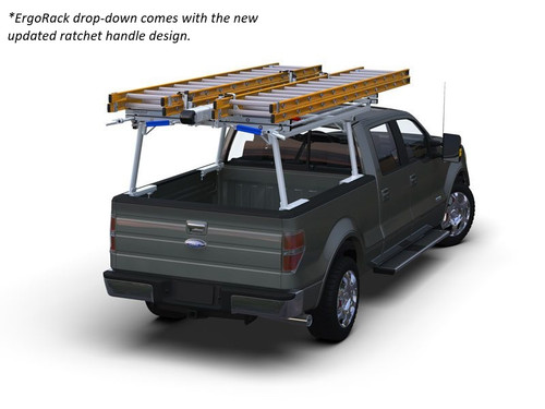LadderProducts.com | Prime Design NEXT GEN ErgoRack Dual Drop-Down Ladder Rack (RR-PU4-68-M) for 6-8 Ft Full Size Open Bed Trucks