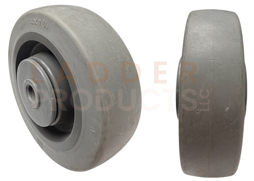 LadderProducts.com | 4" x 1-1/4" Thermoplastic Rubber Gray Wheel with Plastic Hole
