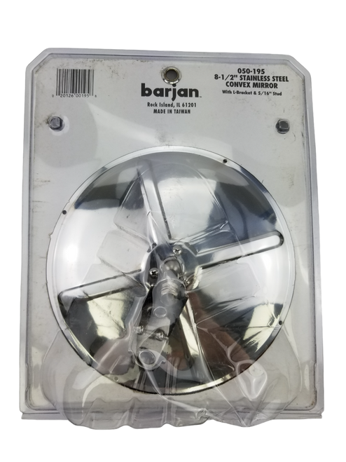 LadderProducts.com | Barjan 8-1/2" Stainless Steel Convex Mirror with L Bracket and 5/16" Stud 050-195