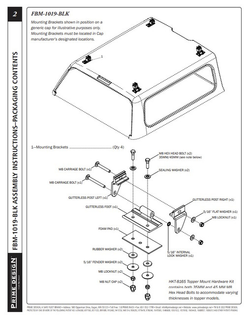 LadderProducts.com | Prime Design Truck Topper Mounting Assembly FBM-1019-BLK (Black)