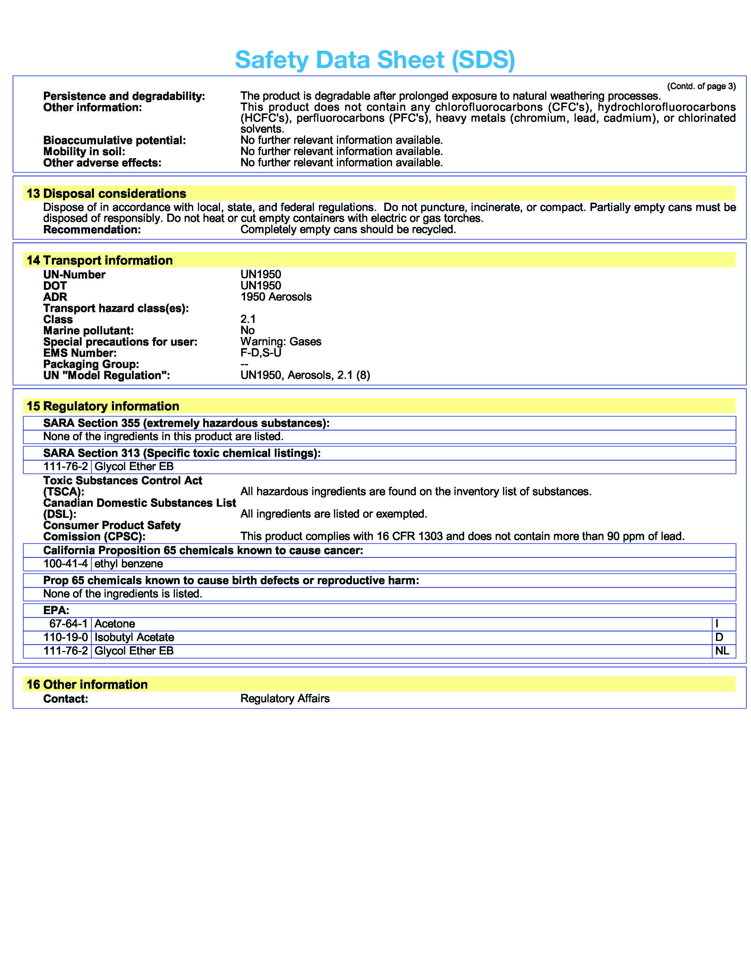 Rainbow Fiberglass Protective Coating Spray Can 4621 (SDS) Ladder