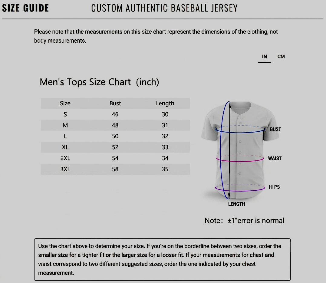 Custom Jersey Sizing Guide