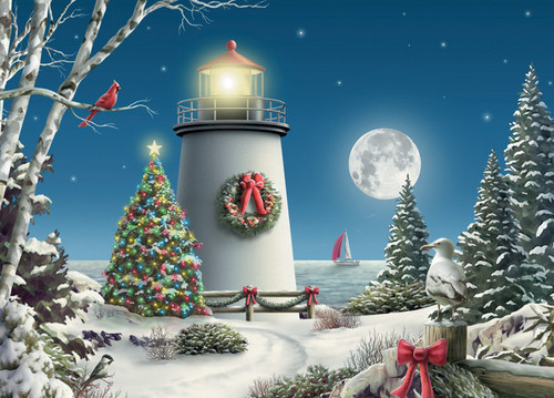 Christmas Lighthouse Christmas Cards - Set of 100