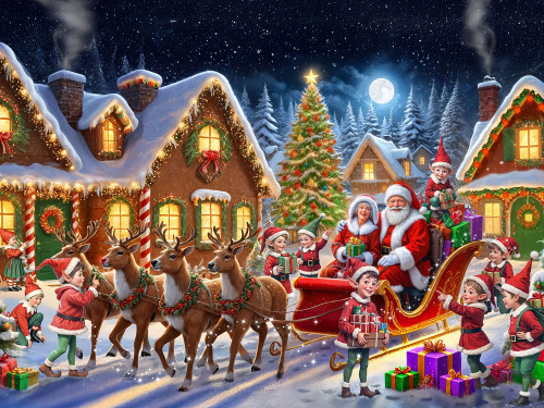 Santa's Sleigh Ride Jigsaw Puzzle | 500 PC Santa's Sleigh Ride Jigsaw Puzzle | 500 PC