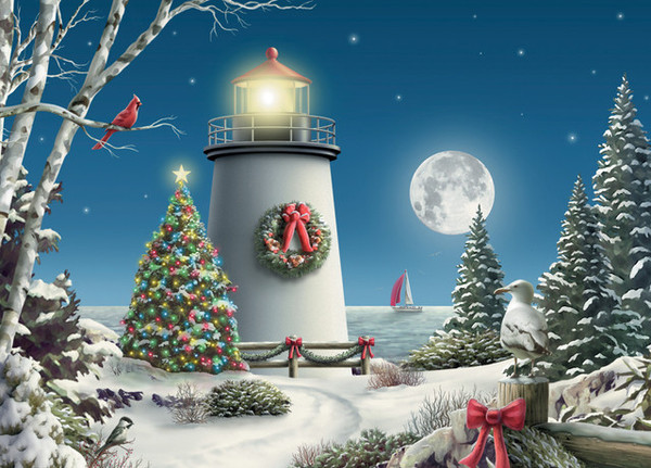 Box Christmas Lighthouse Christmas Cards