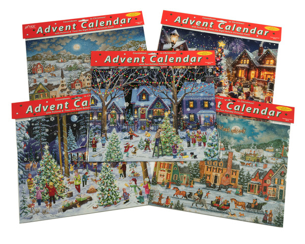 Traditional Advent Calendars - Whimsical Christmas Theme - Assortment of 5