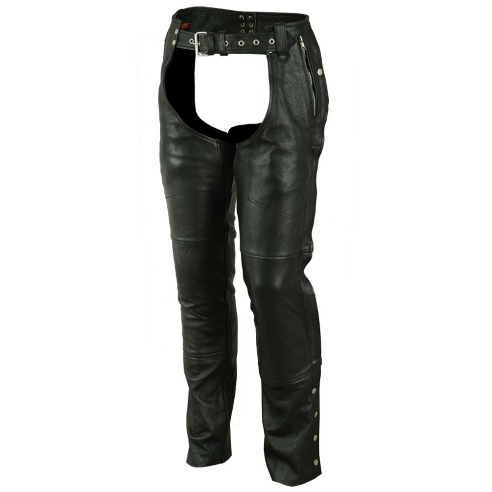 Distressed Brown Leather Motorcycle Chaps with Leather Belt