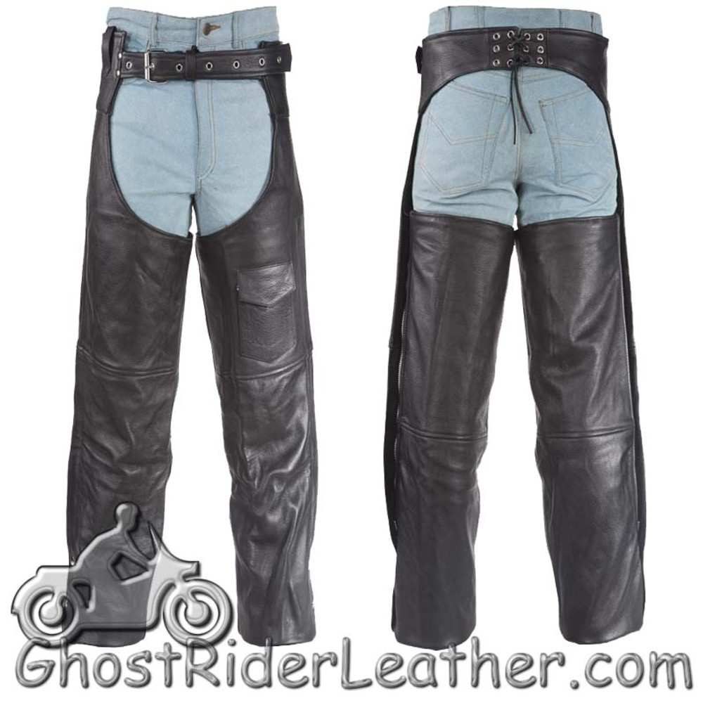 Amazon.com: Motorcycle Leather Chaps for Men, Biker Riding Cowboy Chaps,  Black Multi-Pocket Split Soft Leather Pants W/Zipout liner : Automotive