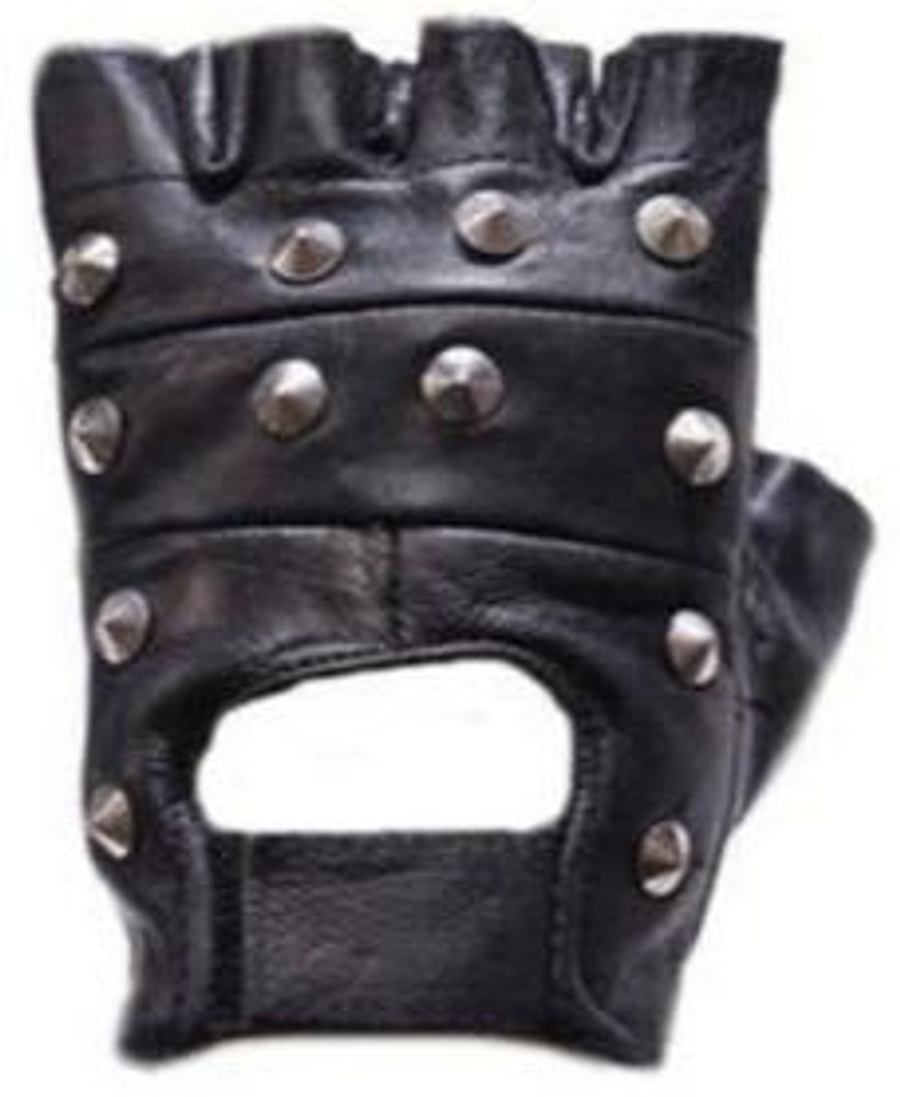 Leather Motorcycle Gloves - Unisex - Studded - Fingerless - GL2010-DL