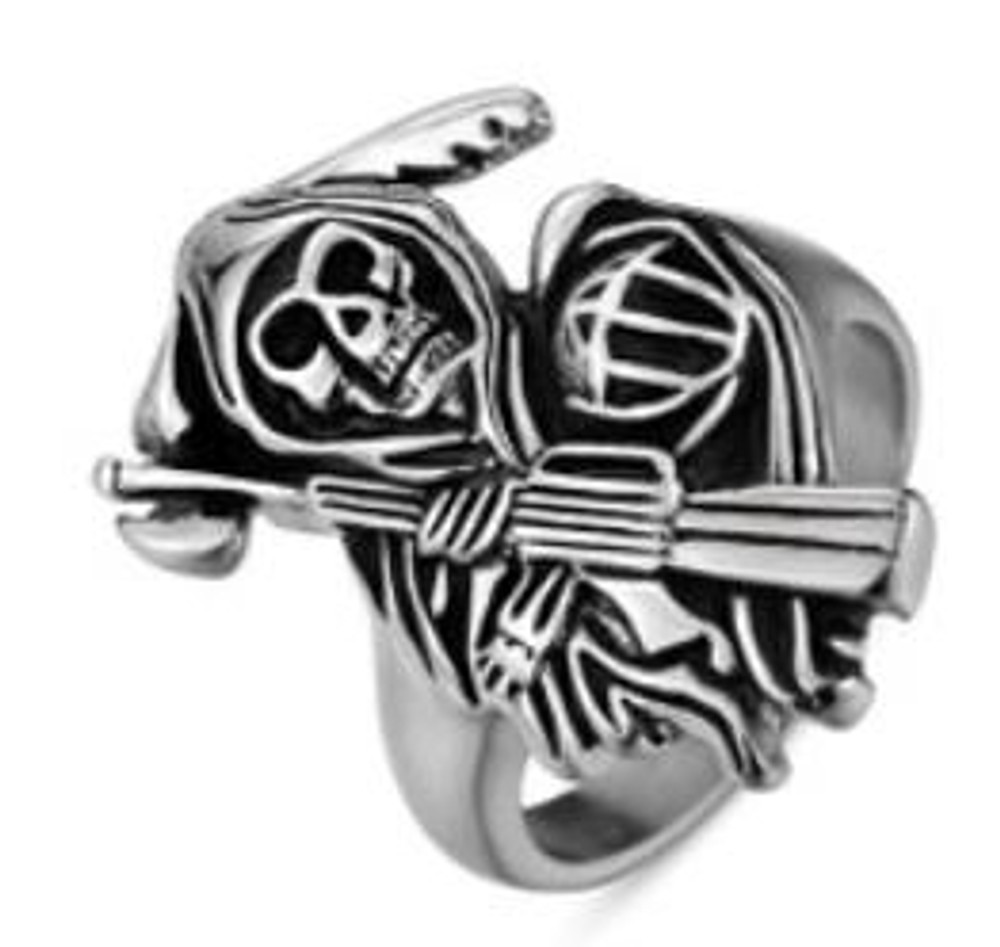 Skull Grim Reaper Biker Ring - Stainless Steel - Biker Jewelry - Biker ...