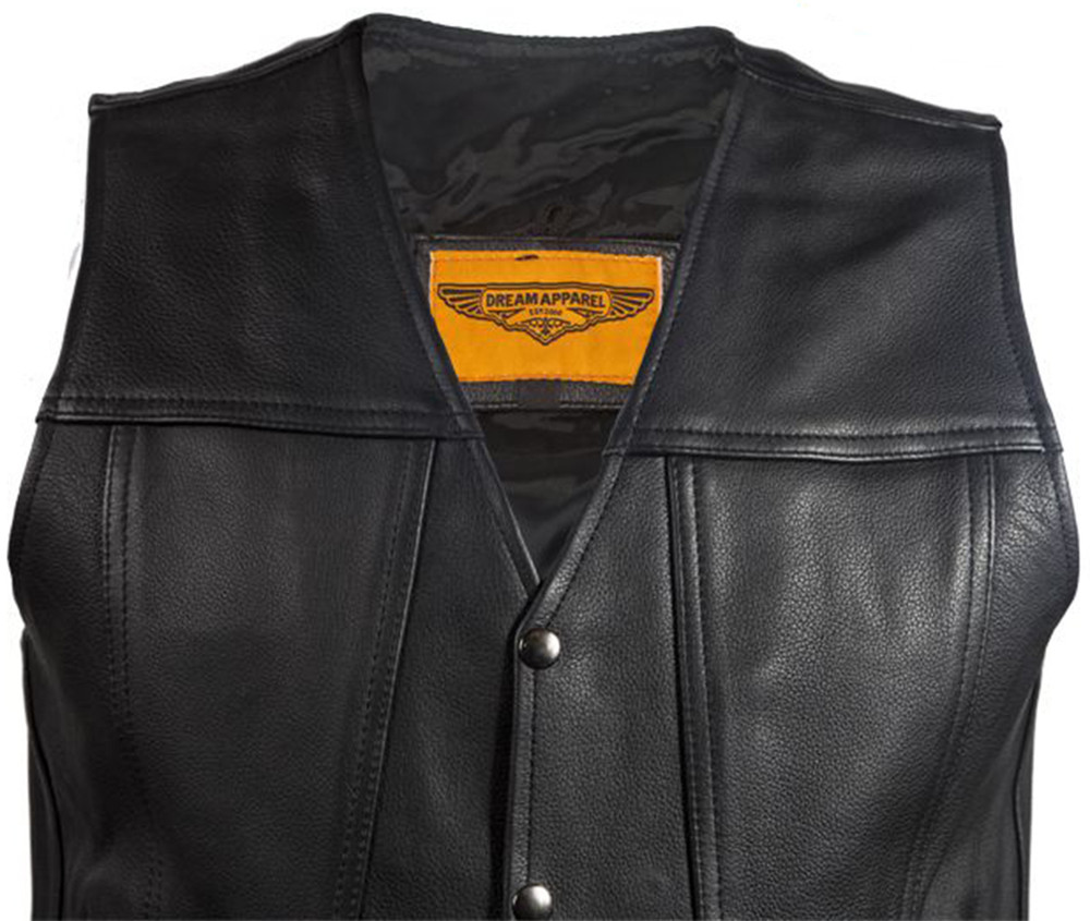 Leather Motorcycle Vest - Men's - Club Style - Gun Pockets - Up To