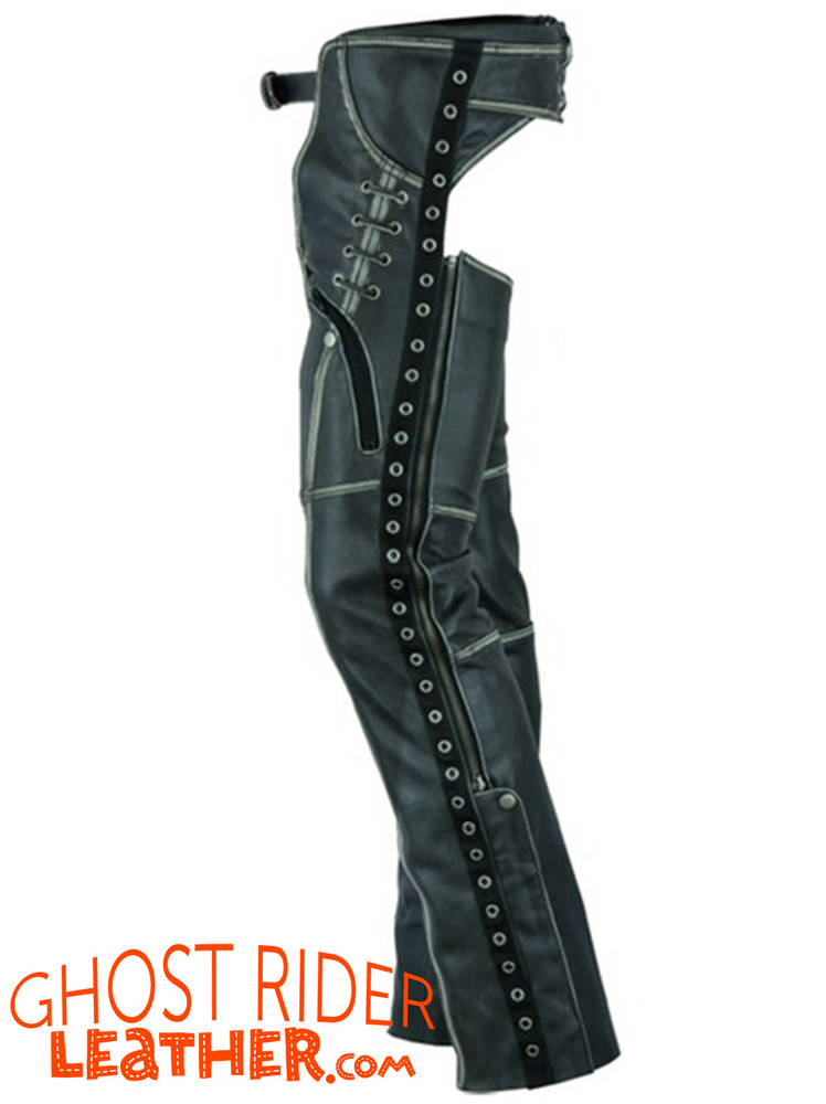 Leather Chaps Womens Gray Hip Set Stretchy Thighs Ds 485v Ds 9360