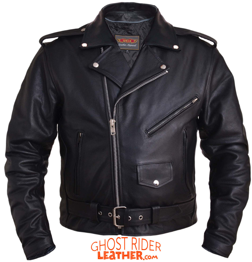 Leather Motorcycle Jacket - Men's - Up To Size 10XL - Classic - 10-ZO-UN