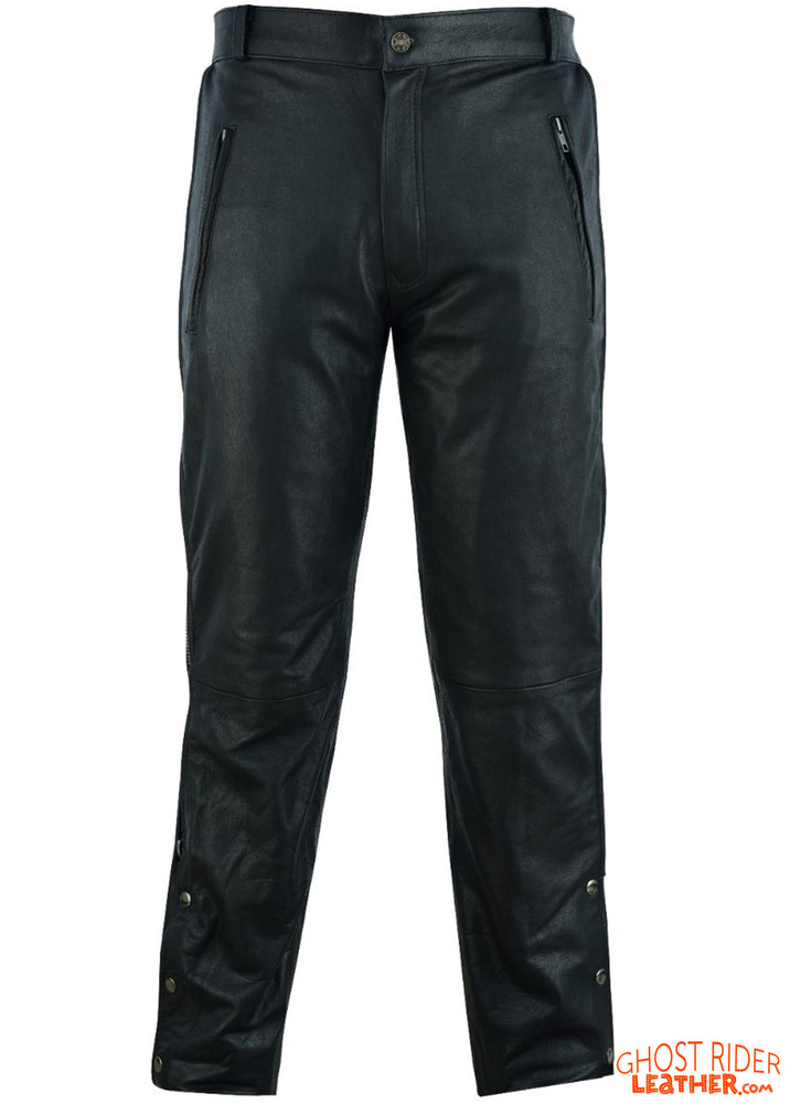 Leather Chap Pants - Men's - Zipper Pockets - Motorcycle - C1001-11-DL