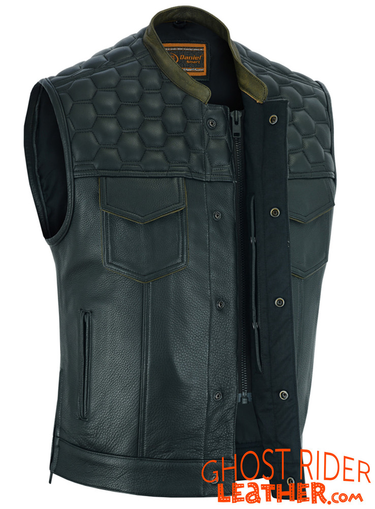 Leather Motorcycle Vest - Men's - Up To Size 8XL - Diamond Quilting - Big  and Tall - DS199-DS