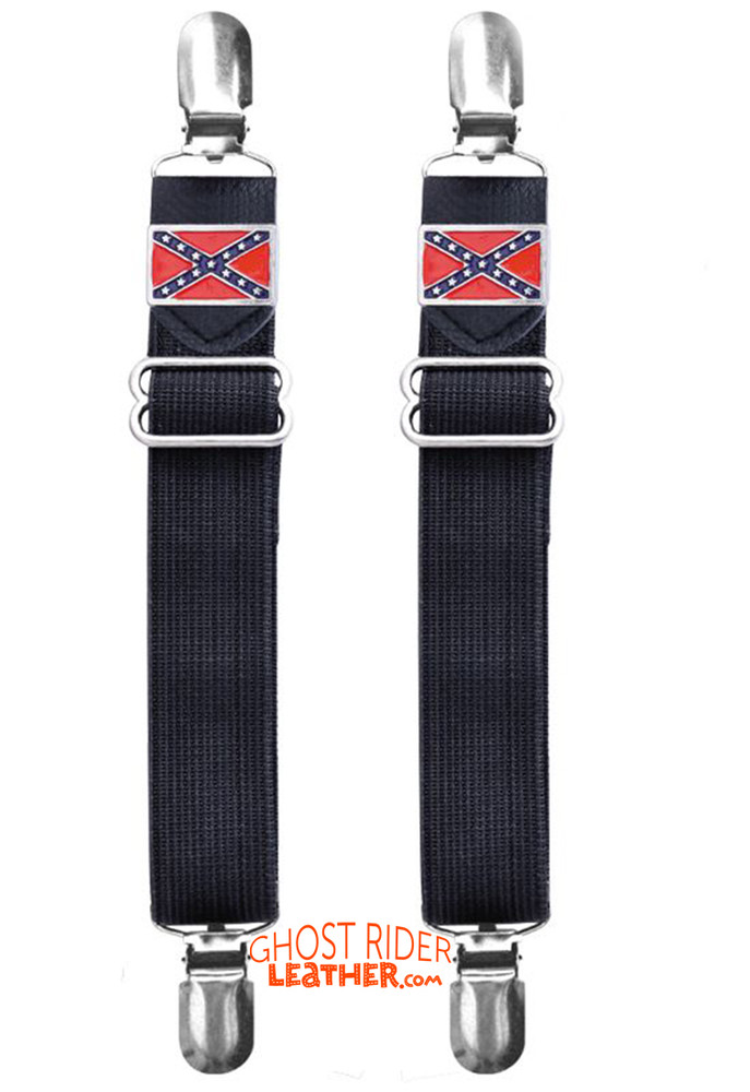 Pair of Biker Boot Clips - Rebel Flag - Confederate - Motorcycle - PK8-DL