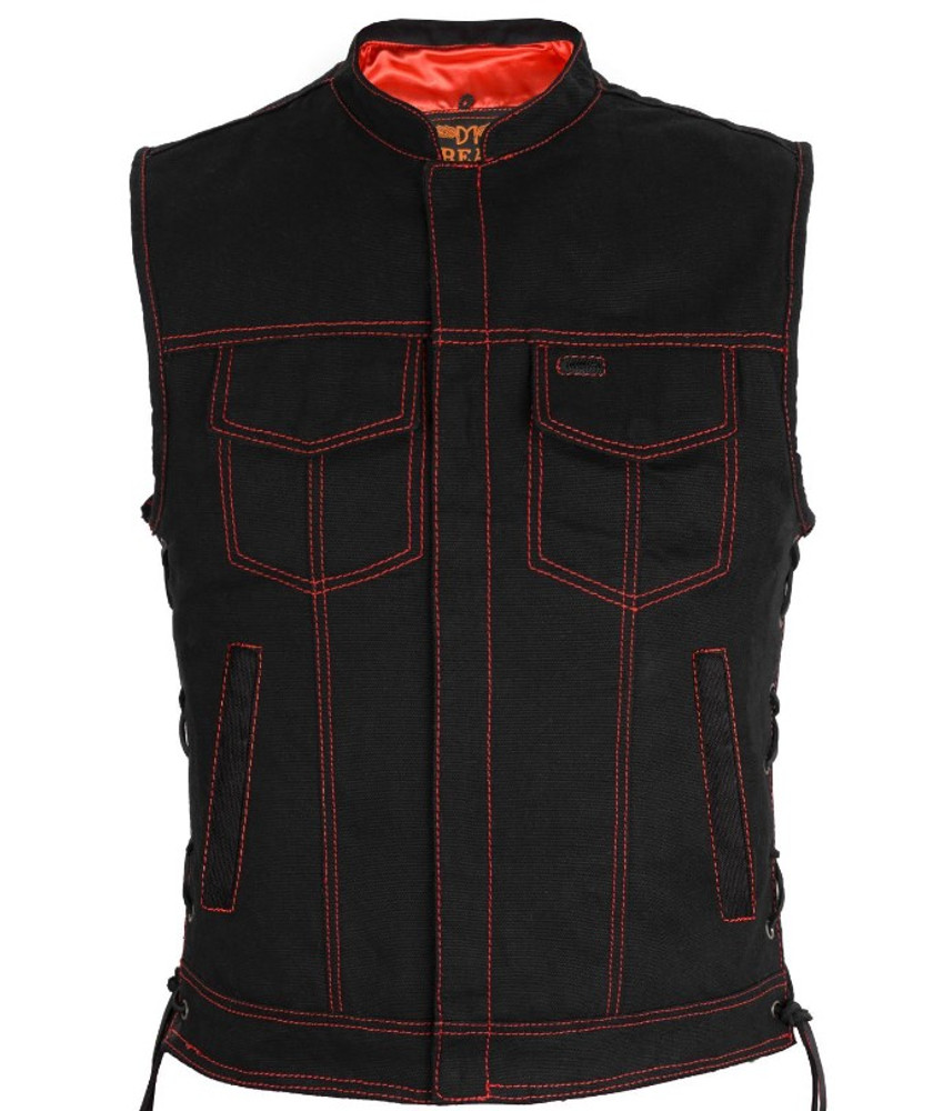 Denim Motorcycle Vest - Men's - Red Stitching - MV97320-ZIP-RTRL-BD-DL