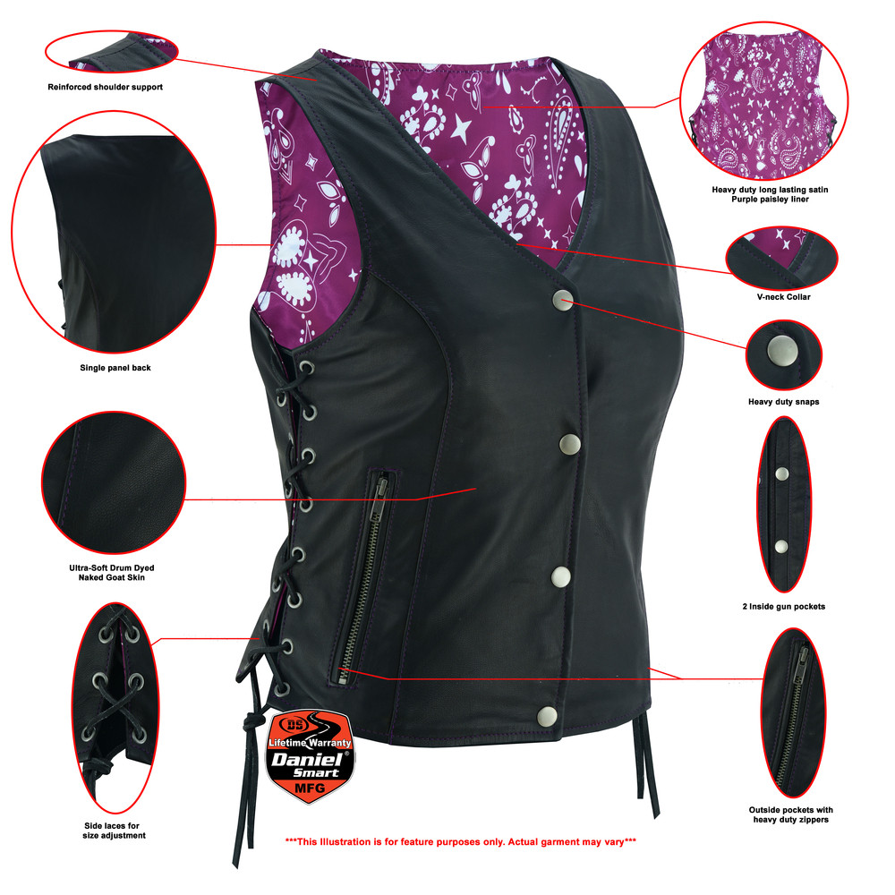 Women's Multi-Pocket Concealed Pocket Leather Vest #VL2675GLK