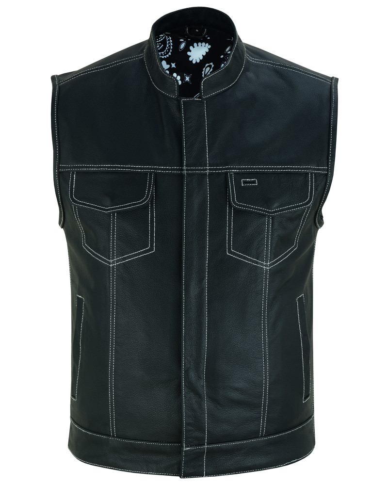 Leather Vest - Men's - Motorcycle Club - Black Paisley Lining - Up To 8XL -  DS164-DS