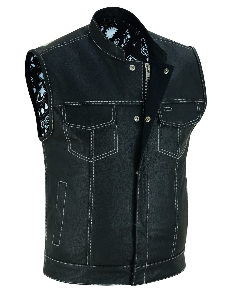 Leather Vest - Men's - Motorcycle Club - Black Paisley Lining - Up 