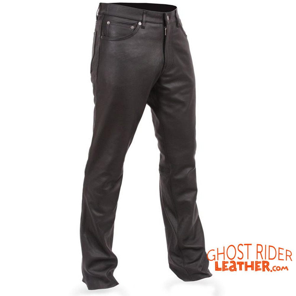 Men's Lined Side Zipper Leather Pants