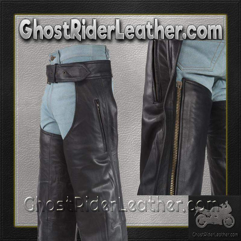Leather Motorcycle Chaps - Men's Women's Unisex - 4 Pocket - 7145-UN