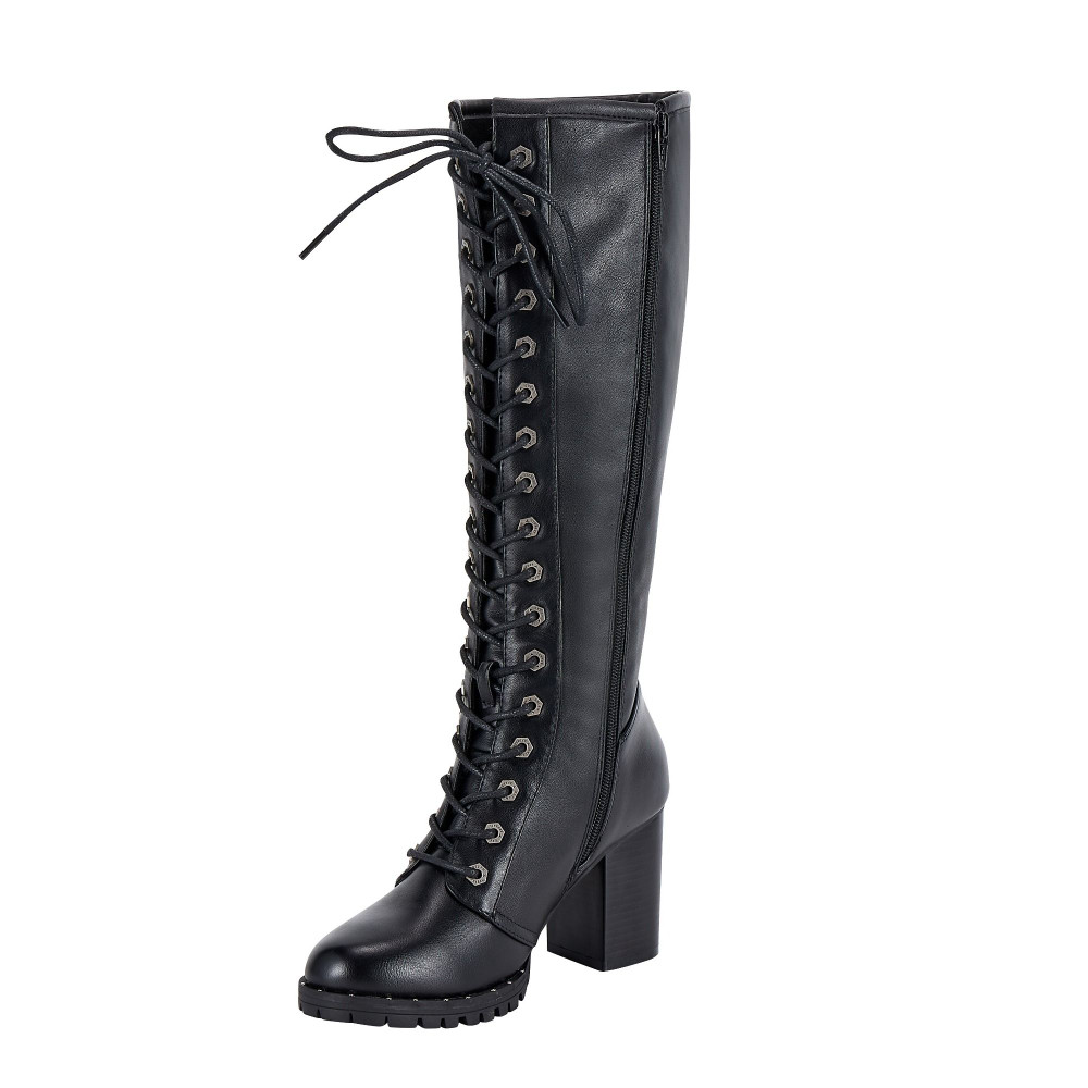 Motorcycle Boots - Women's - Knee High - Chunky Heel and Zipper